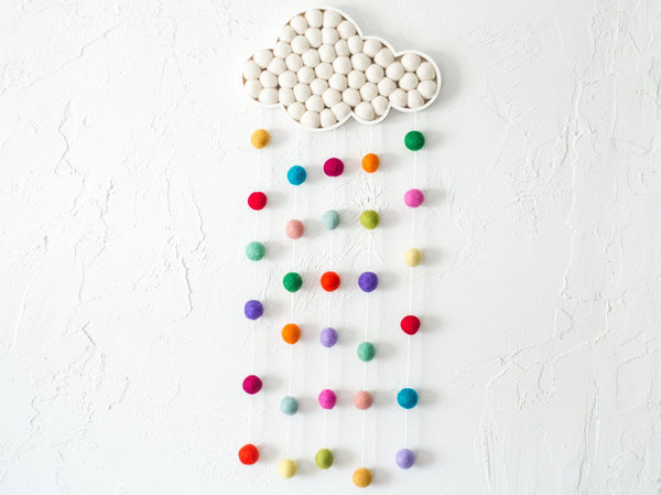 Bright Colors Felt Ball Rain Cloud - Redheadnblue