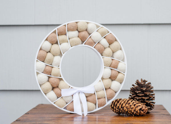 Neutrals Felt Ball Wreath - Redheadnblue