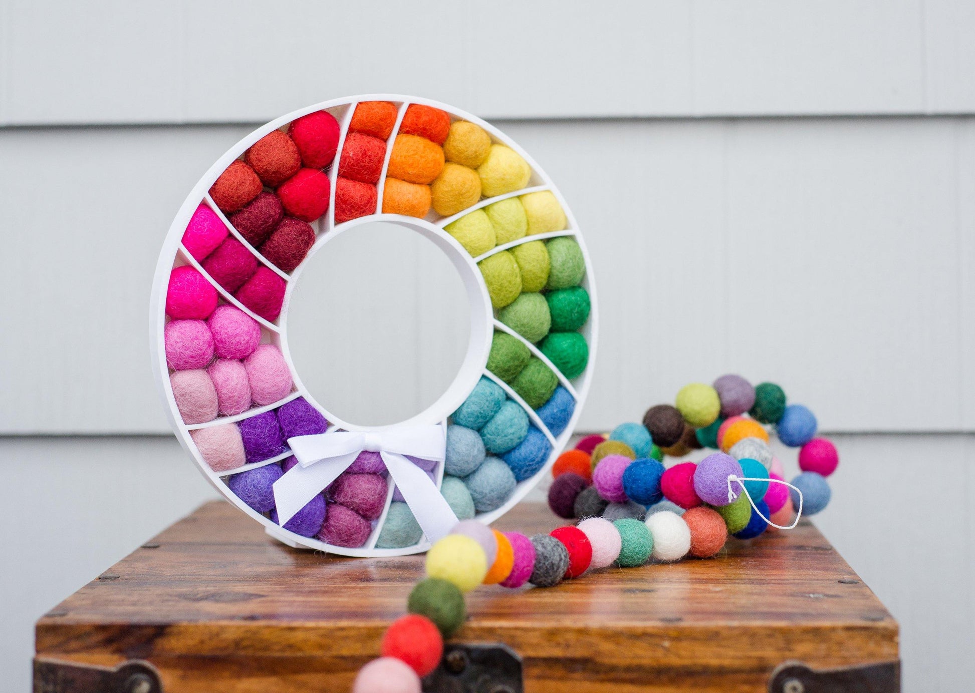 Rainbow Felt Ball Wreath - Redheadnblue