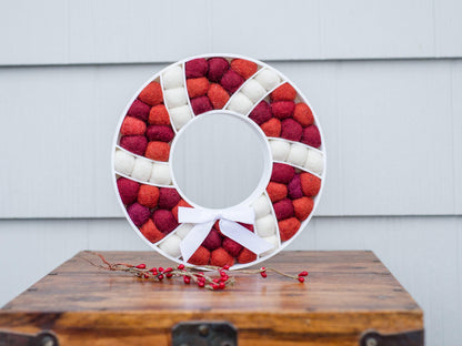 Shades of Red Felt Ball Wreath - Redheadnblue