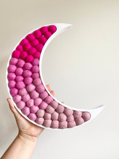 Pink Ombre Felt Ball Crescent Moon