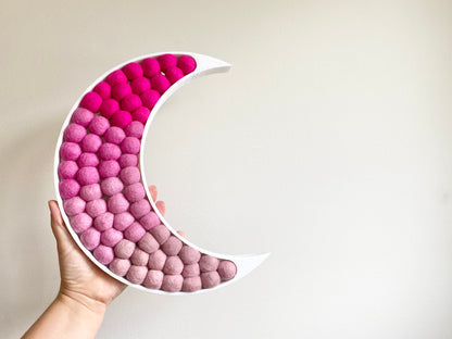 Pink Ombre Felt Ball Crescent Moon