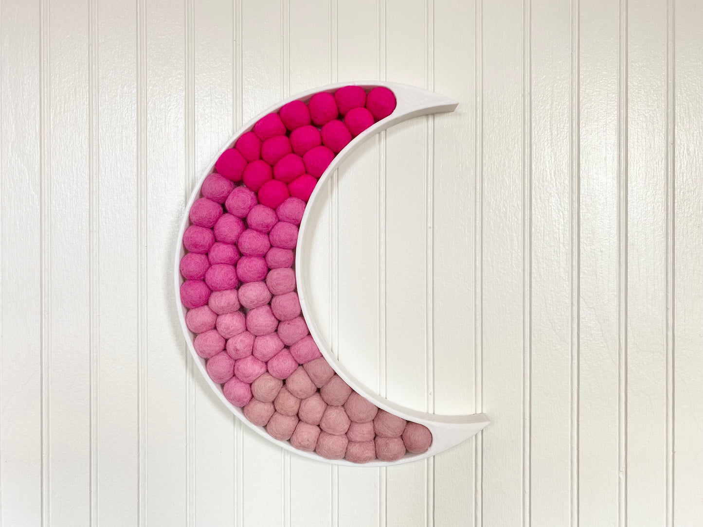Pink Ombre Felt Ball Crescent Moon