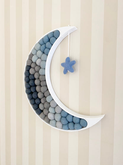 Gray Gradient Felt Ball Crescent Moon with Star