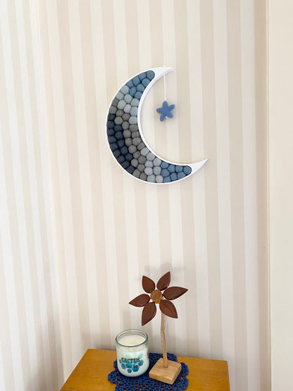 Gray Gradient Felt Ball Crescent Moon with Star