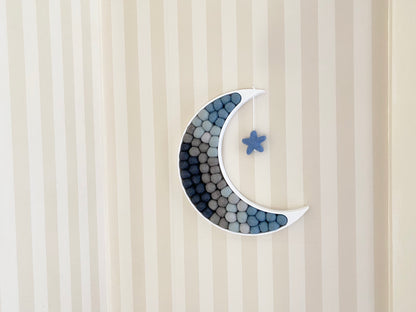 Gray Gradient Felt Ball Crescent Moon with Star