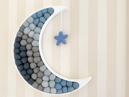 Gray Gradient Felt Ball Crescent Moon with Star