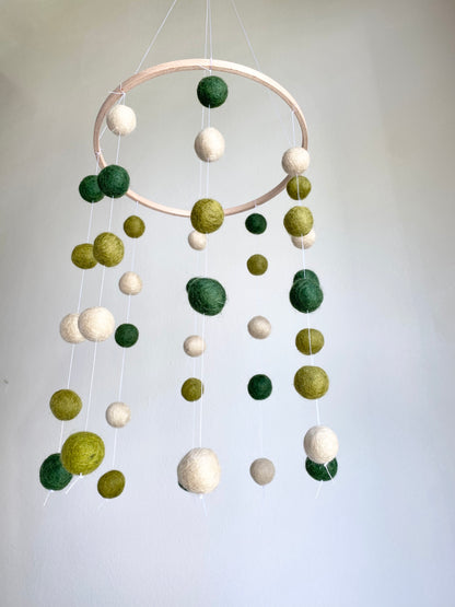 Olive Green Felt Ball Ceiling Mobile