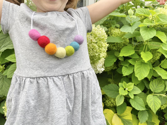Felt Ball Rainbow Necklace - Redheadnblue