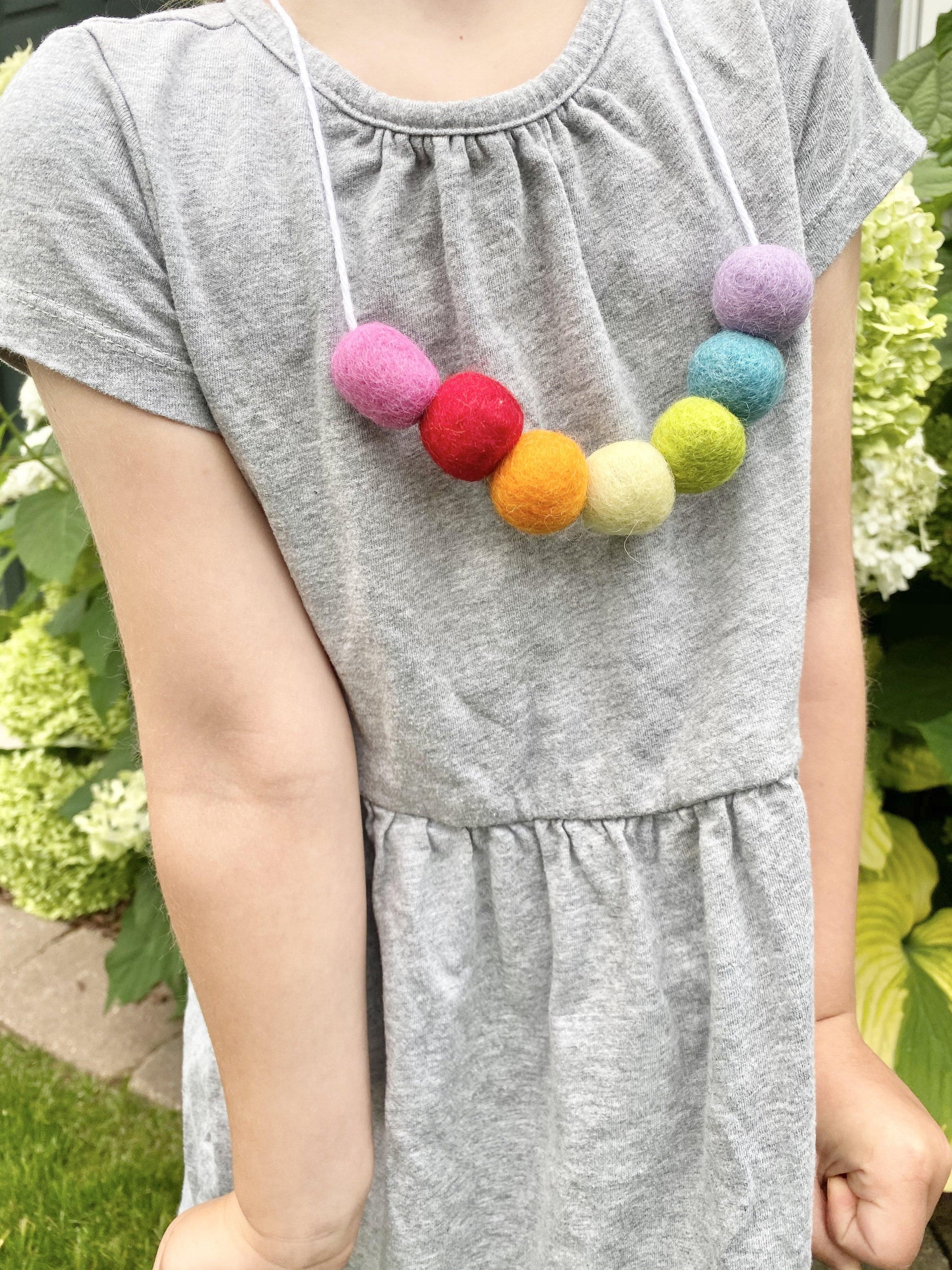 Felt Ball Rainbow Necklace - Redheadnblue