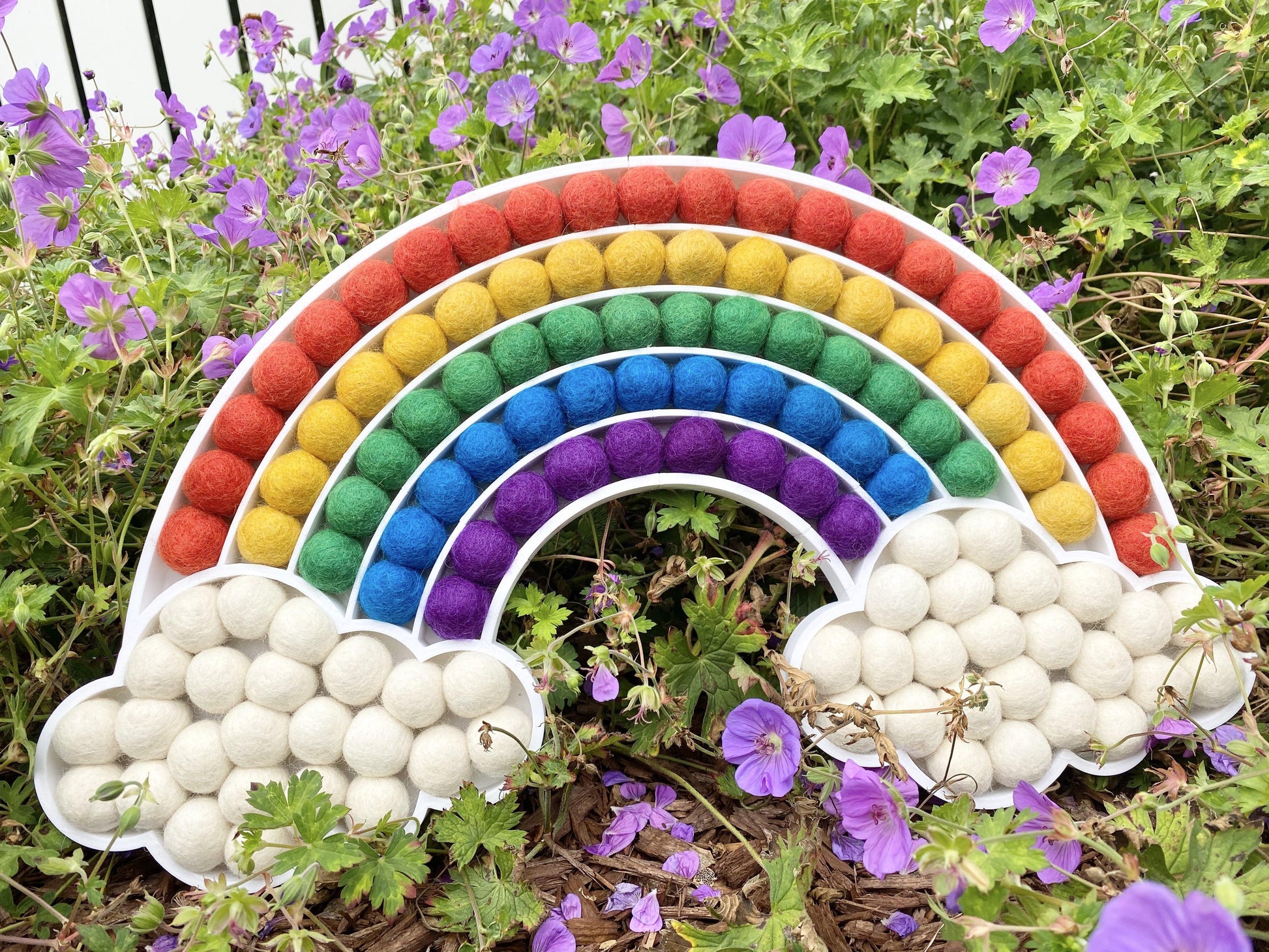 Bold Felt Ball Cloud Rainbow - Redheadnblue