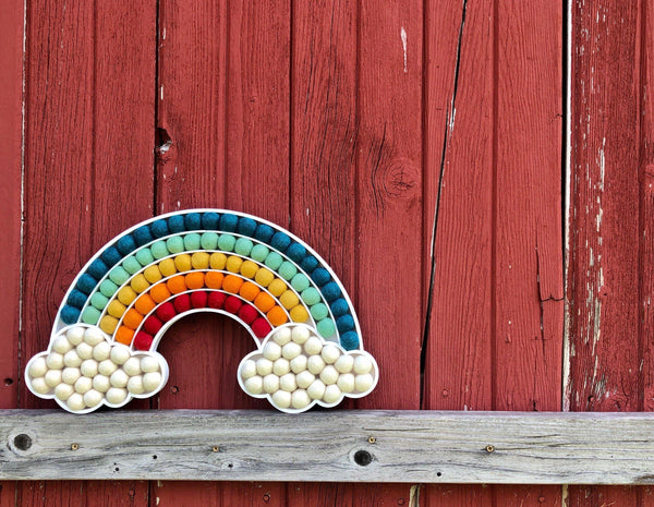 Reverse Felt Ball Cloud Rainbow - Redheadnblue