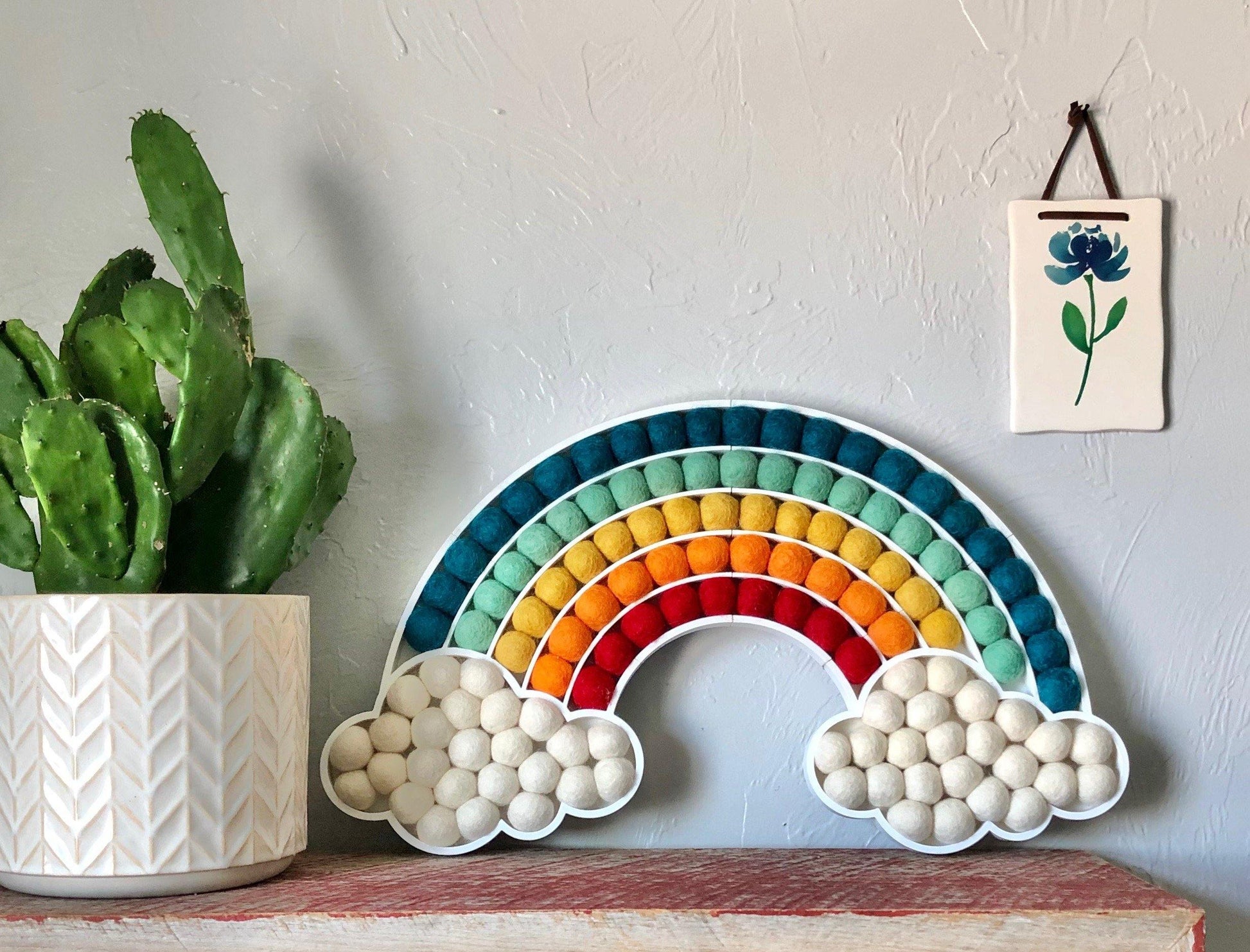 Reverse Felt Ball Cloud Rainbow - Redheadnblue