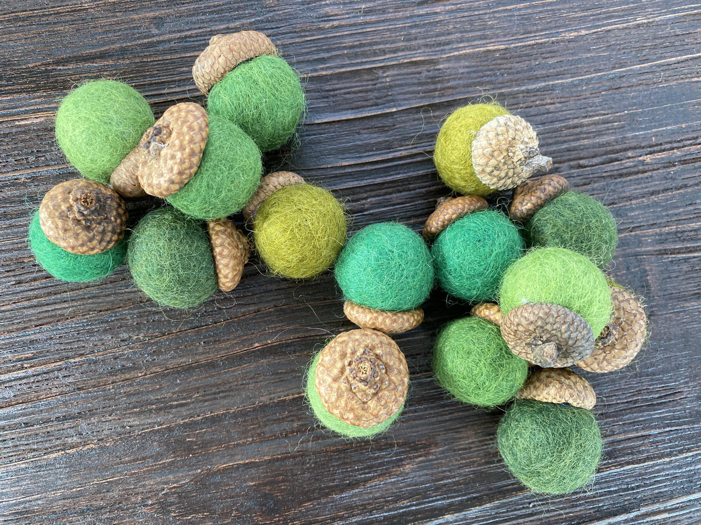 Shades of Green Wool Acorns - Redheadnblue