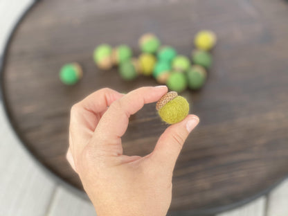 Shades of Green Wool Acorns - Redheadnblue