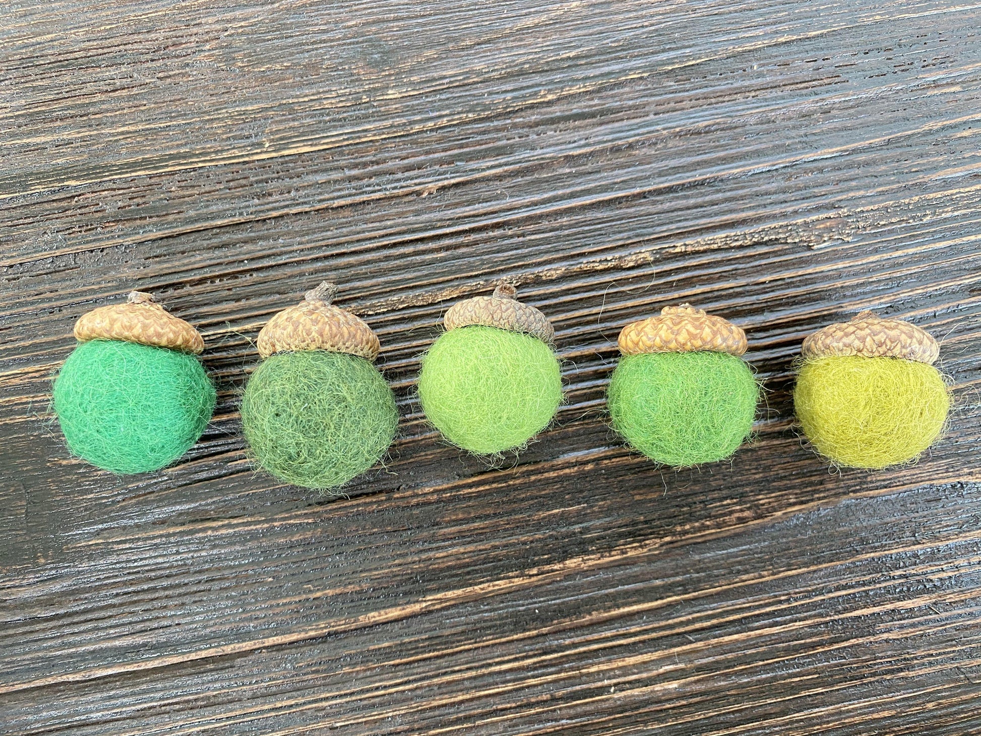 Shades of Green Wool Acorns - Redheadnblue