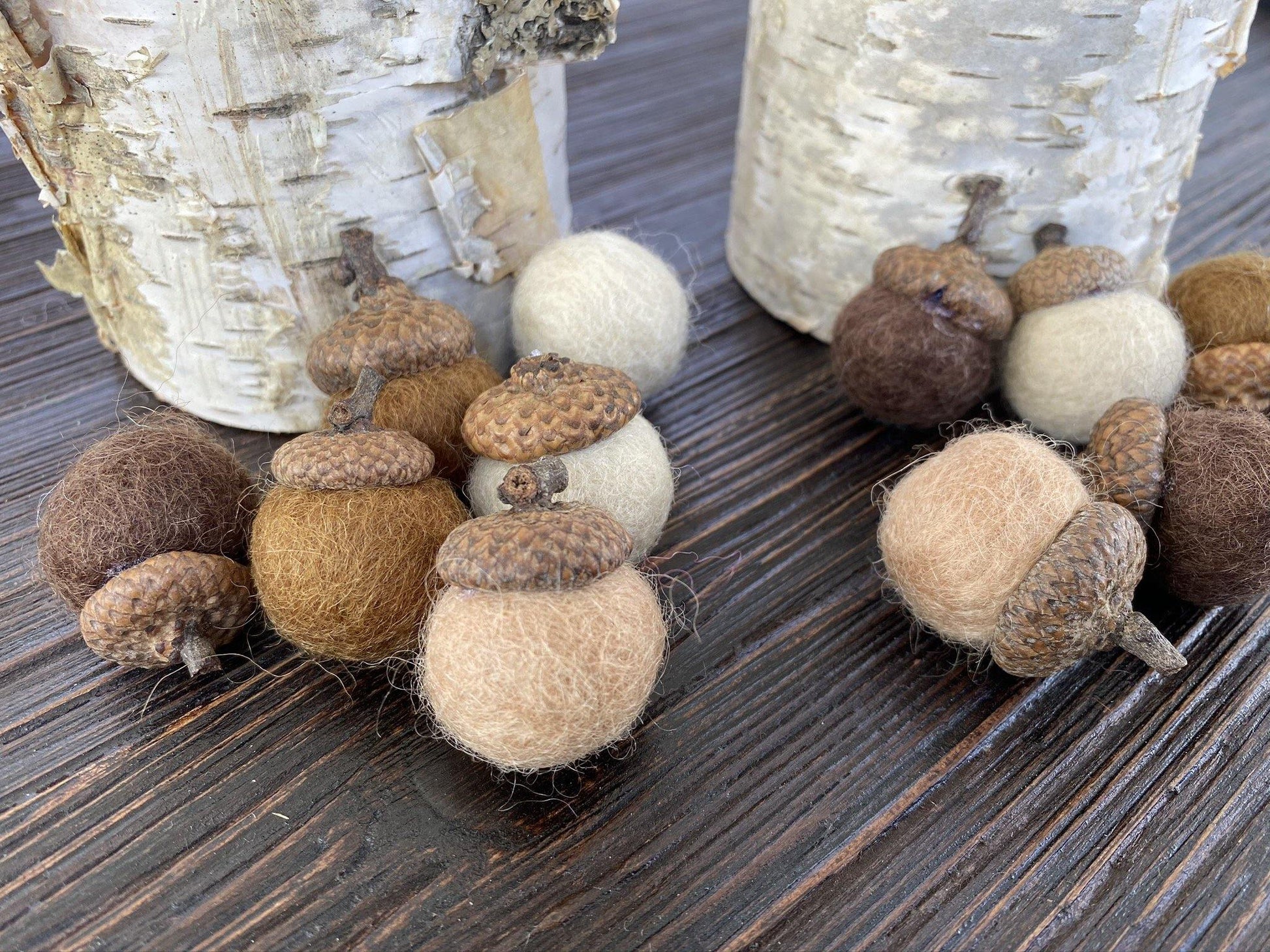 Shades of Brown Wool Acorns - Redheadnblue