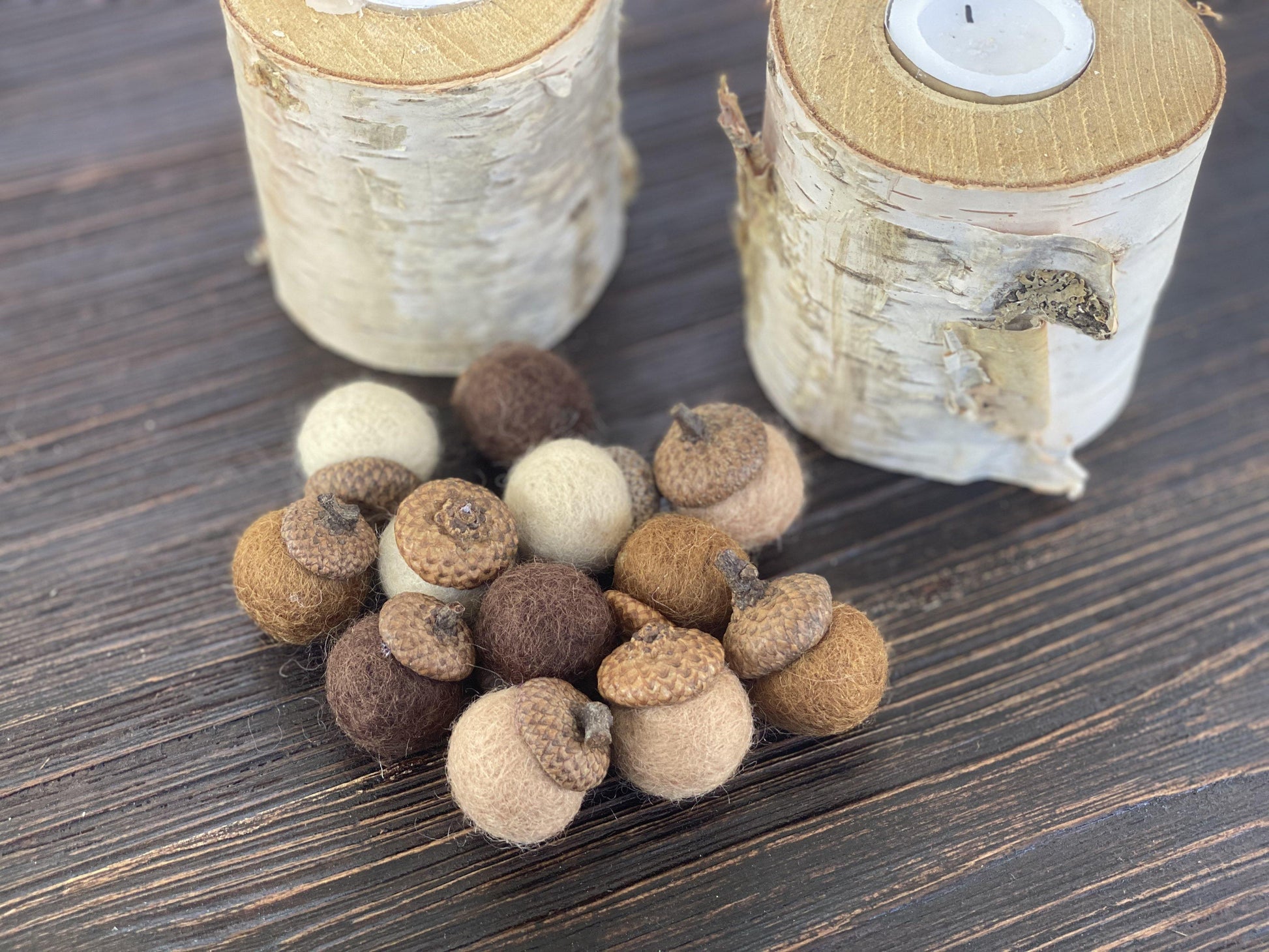 Shades of Brown Wool Acorns - Redheadnblue