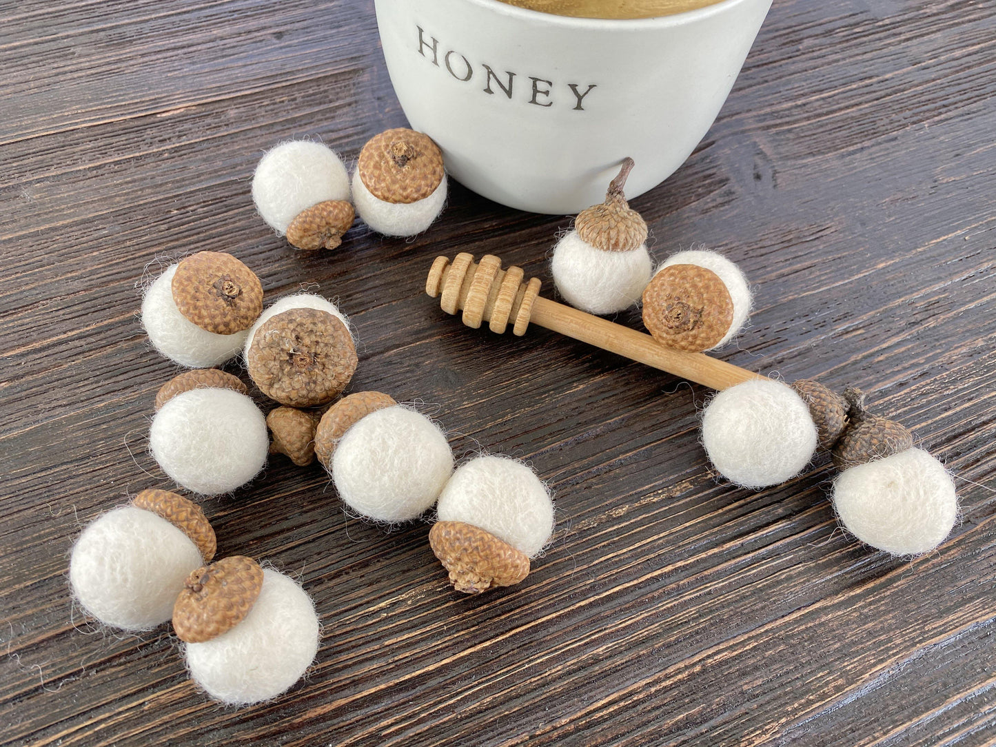 All White Wool Acorns - Redheadnblue