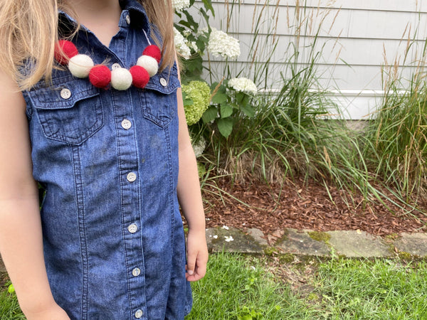 Red & White Felt Ball Necklace - Redheadnblue