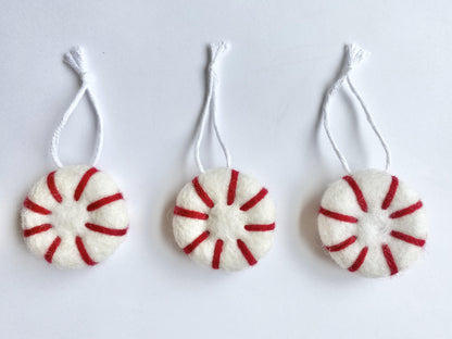 Peppermint Felted Ornaments - Redheadnblue