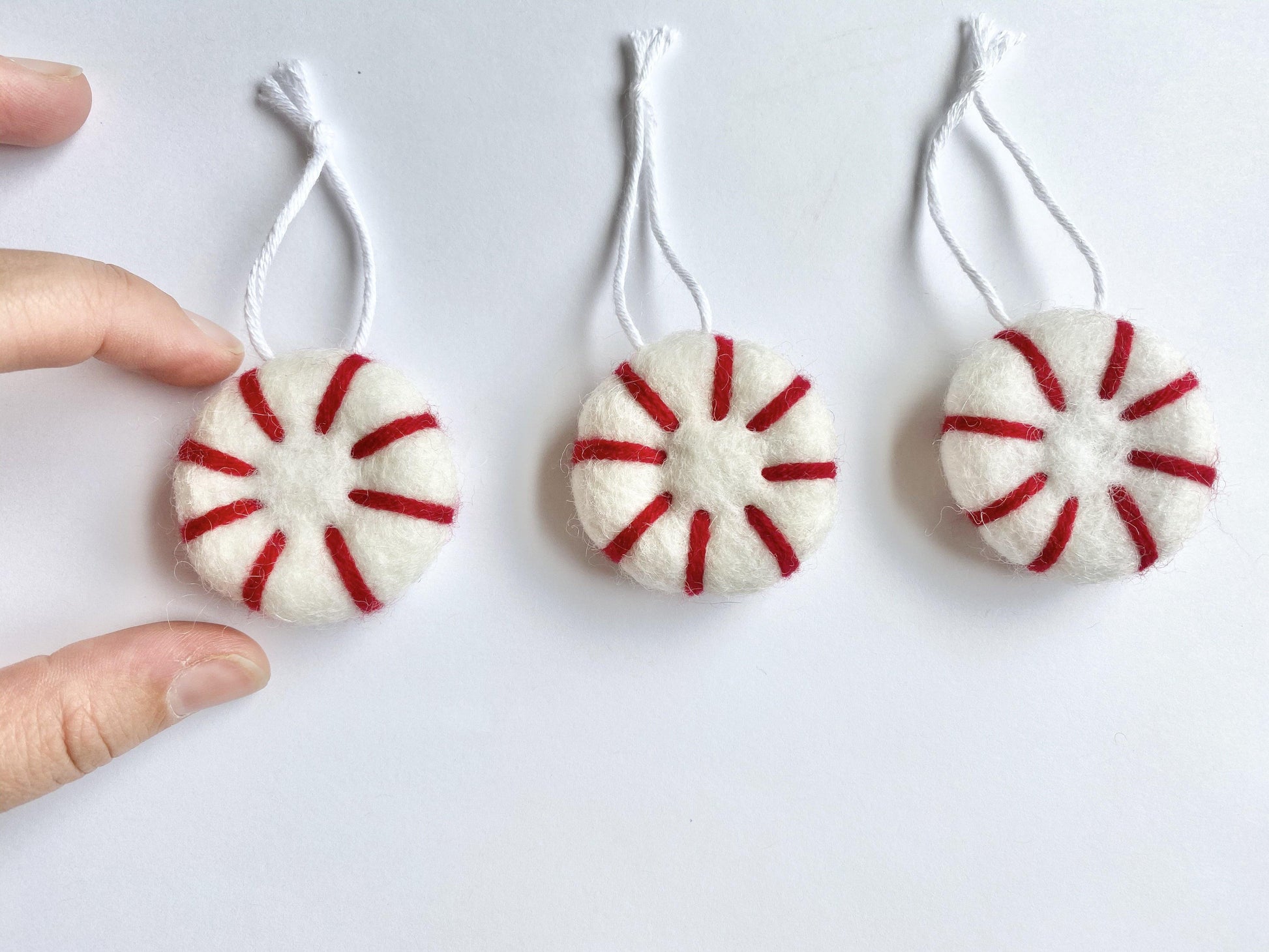 Peppermint Felted Ornaments - Redheadnblue