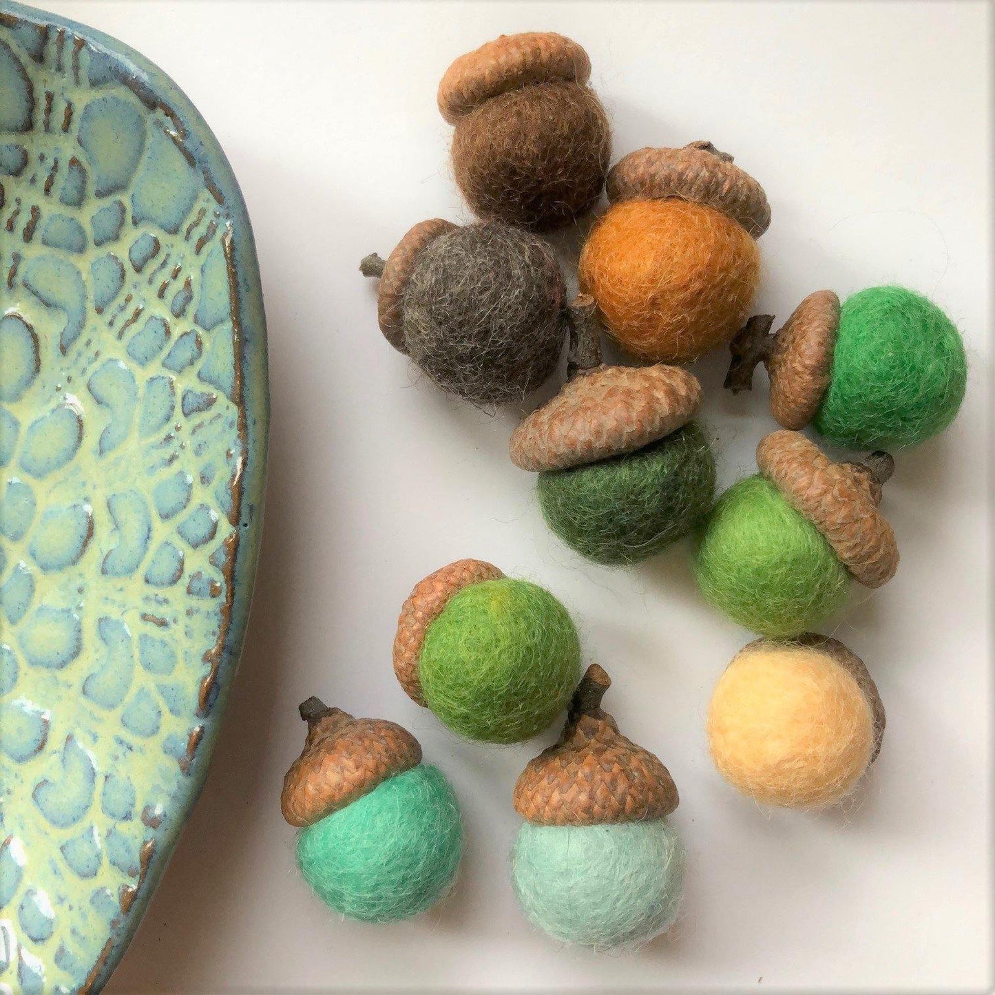 Blues & Greens Wool Acorns - Redheadnblue