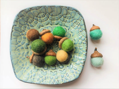 Blues & Greens Wool Acorns - Redheadnblue