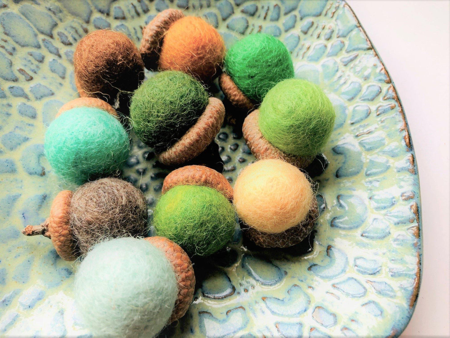 Blues & Greens Wool Acorns - Redheadnblue