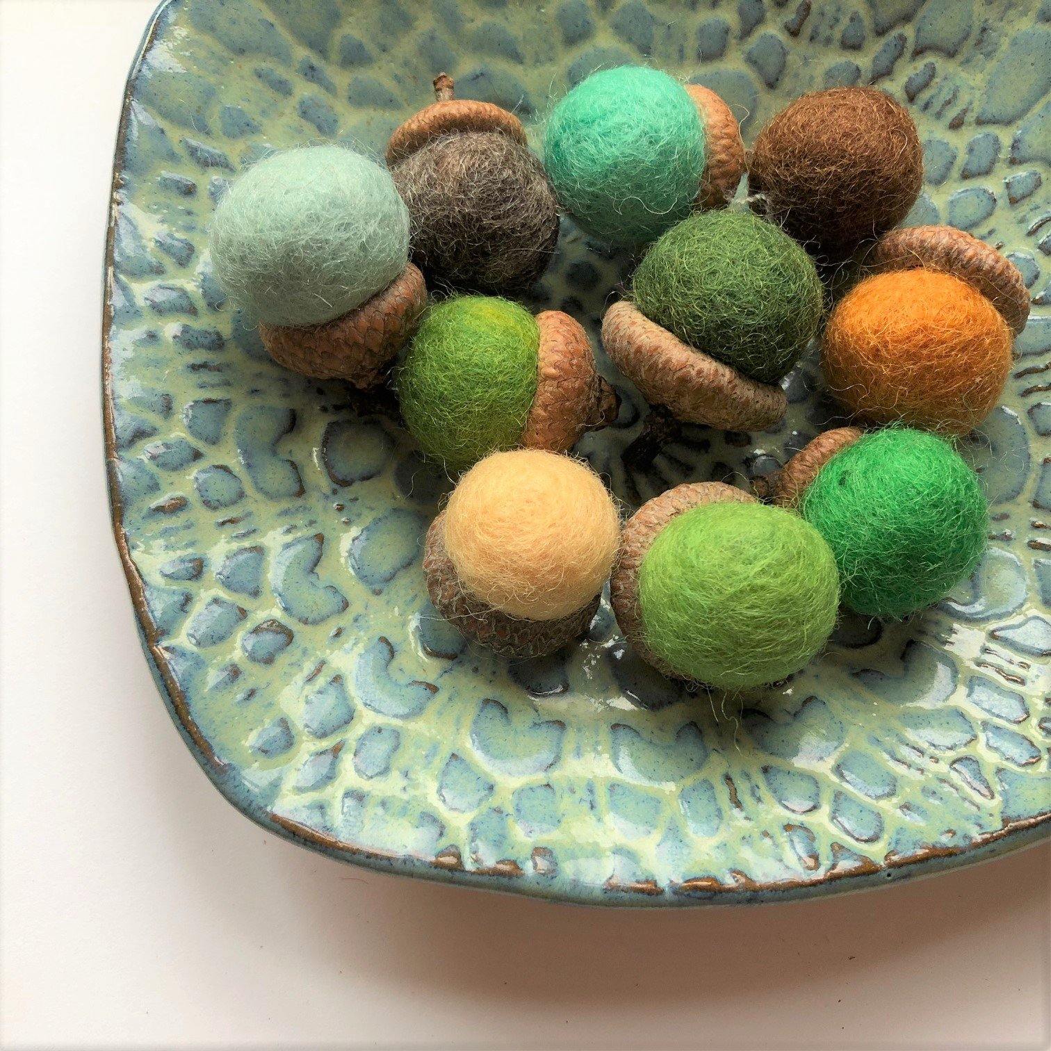 Blues & Greens Wool Acorns - Redheadnblue