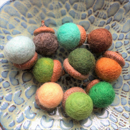 Blues & Greens Wool Acorns - Redheadnblue