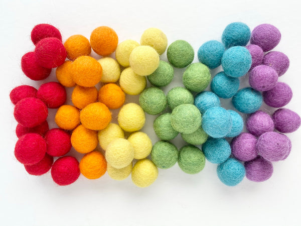 Traditional Rainbow - 2.5 cm Felt Pom Pom Balls