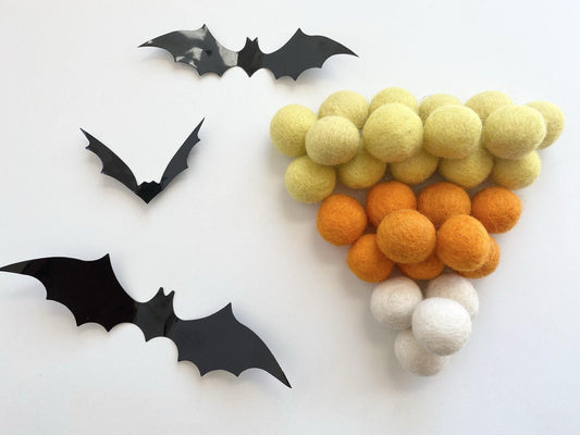 Candy Corn Halloween - 2 cm Felt Pom Pom Balls - Wool Jamboree