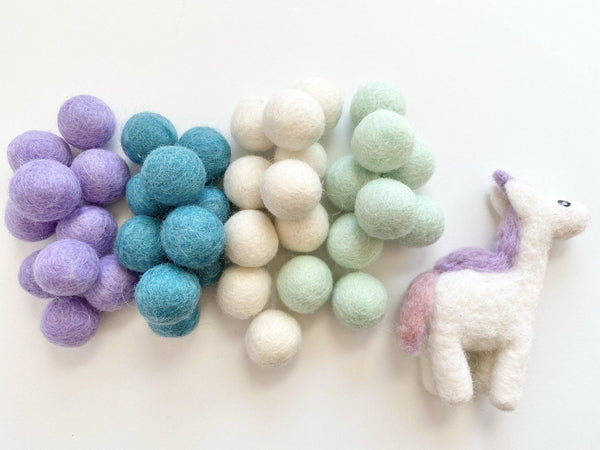 Soft Blues & Lavender - 2 cm Felt Pom Pom Balls - Wool Jamboree