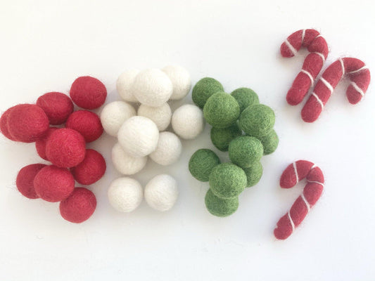 Traditional Christmas - 2 cm Felt Pom Pom Balls - Wool Jamboree