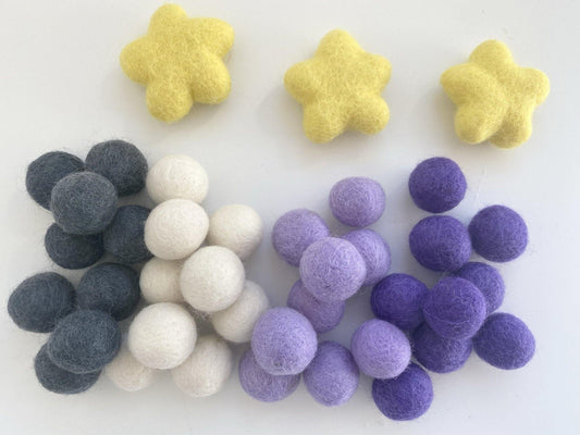 Purples & Steel Grey - 2 cm Felt Pom Pom Balls - Wool Jamboree