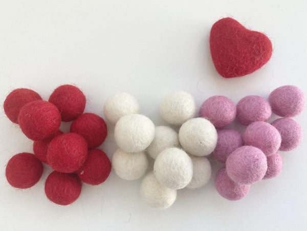Traditional Valentines Day - 2 cm Felt Pom Pom Balls - Wool Jamboree