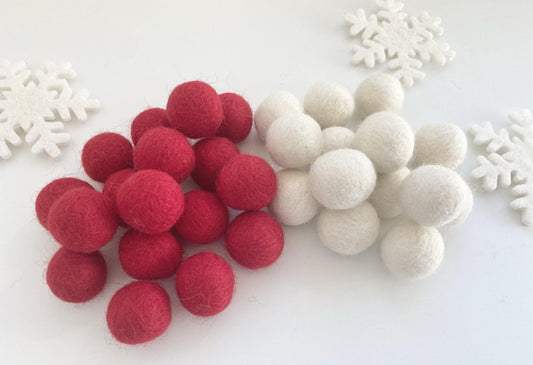 Candy Cane Christmas - 2 cm Felt Pom Pom Balls - Wool Jamboree