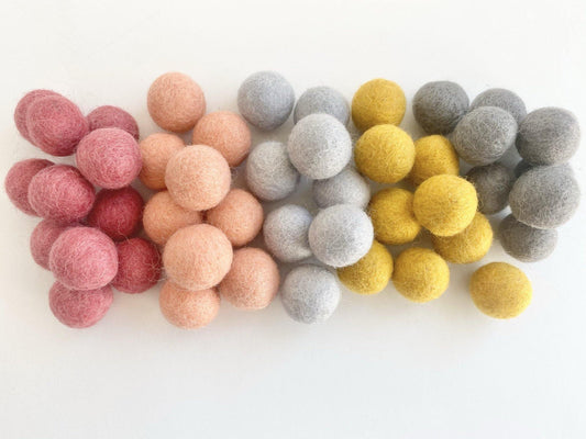 Coral & Gold Goodness - 2 cm Felt Pom Pom Balls - Wool Jamboree