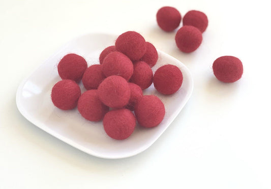 Red - 2 cm Felt Pom Pom Balls - Wool Jamboree