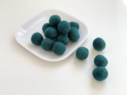 Peacock Blue - 2 cm Felt Pom Pom Balls - Wool Jamboree