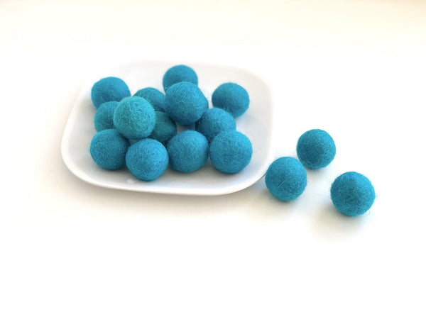 Aqua Blue - 2 cm Felt Pom Pom Balls - Wool Jamboree
