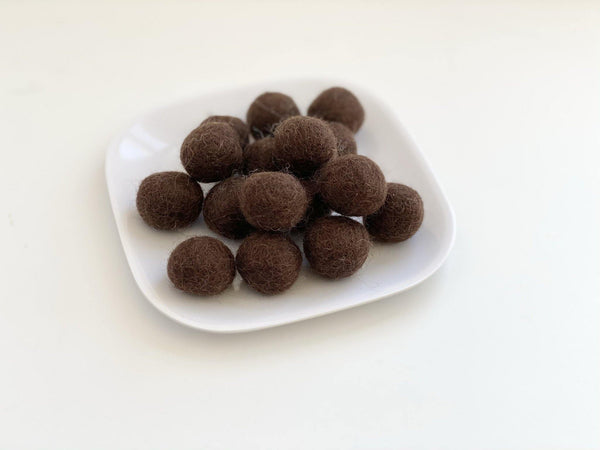Dark Chocolate - 2 cm Felt Pom Pom Balls - Wool Jamboree