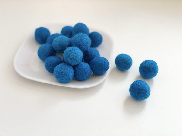 Ocean Blue - 2 cm Felt Pom Pom Balls - Wool Jamboree