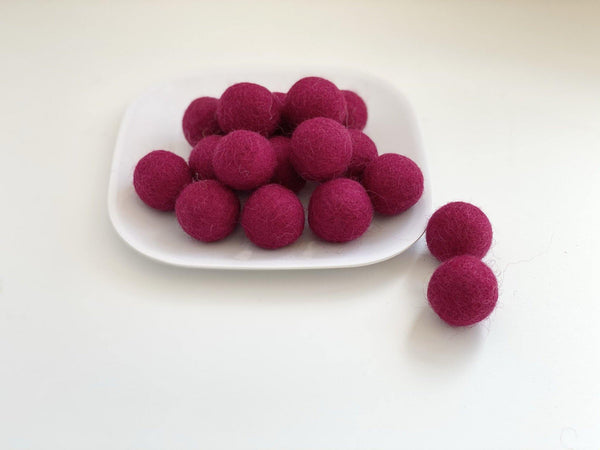Raspberry - 2 cm Felt Pom Pom Balls - Wool Jamboree