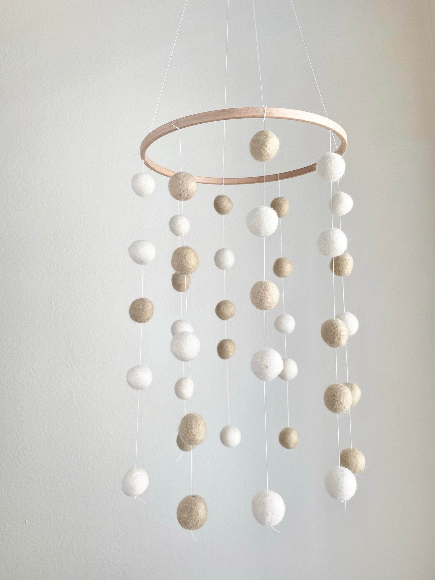 White & Cream Felt Ball Ceiling Mobile