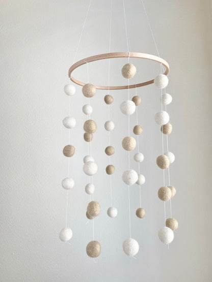 White & Cream Felt Ball Ceiling Mobile
