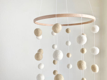 White & Cream Felt Ball Ceiling Mobile