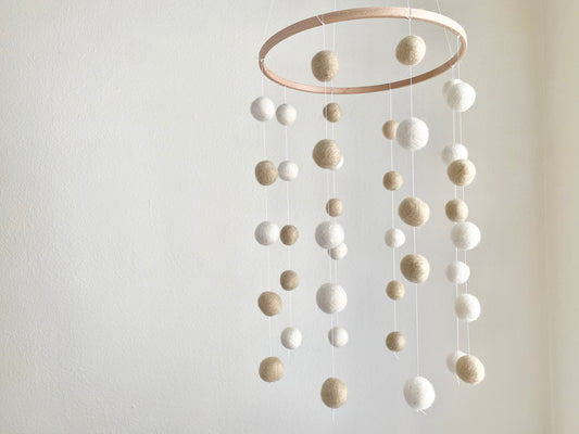 White & Cream Felt Ball Ceiling Mobile