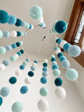 Shades of Blue Felt Ball Ceiling Mobile
